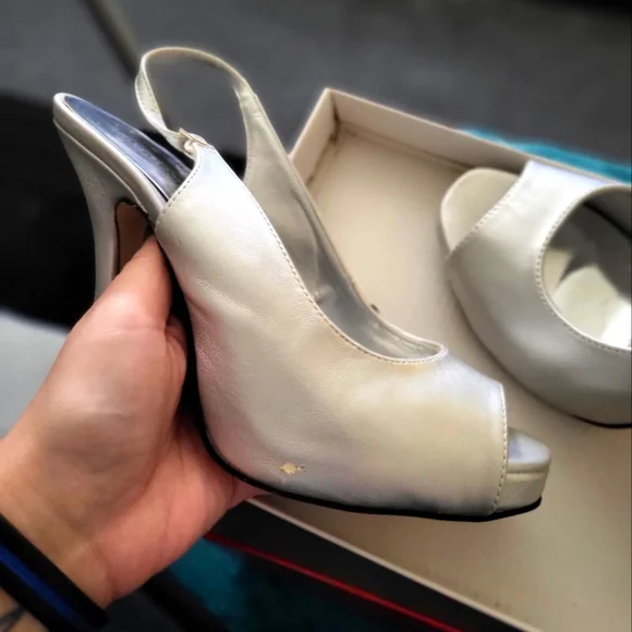 Pierre Dumas Satin Silver Heels - Picture 4 of 9